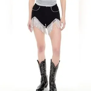 Forever 21 Shorts Womens Black Denim Rhinestone Drip Shorts